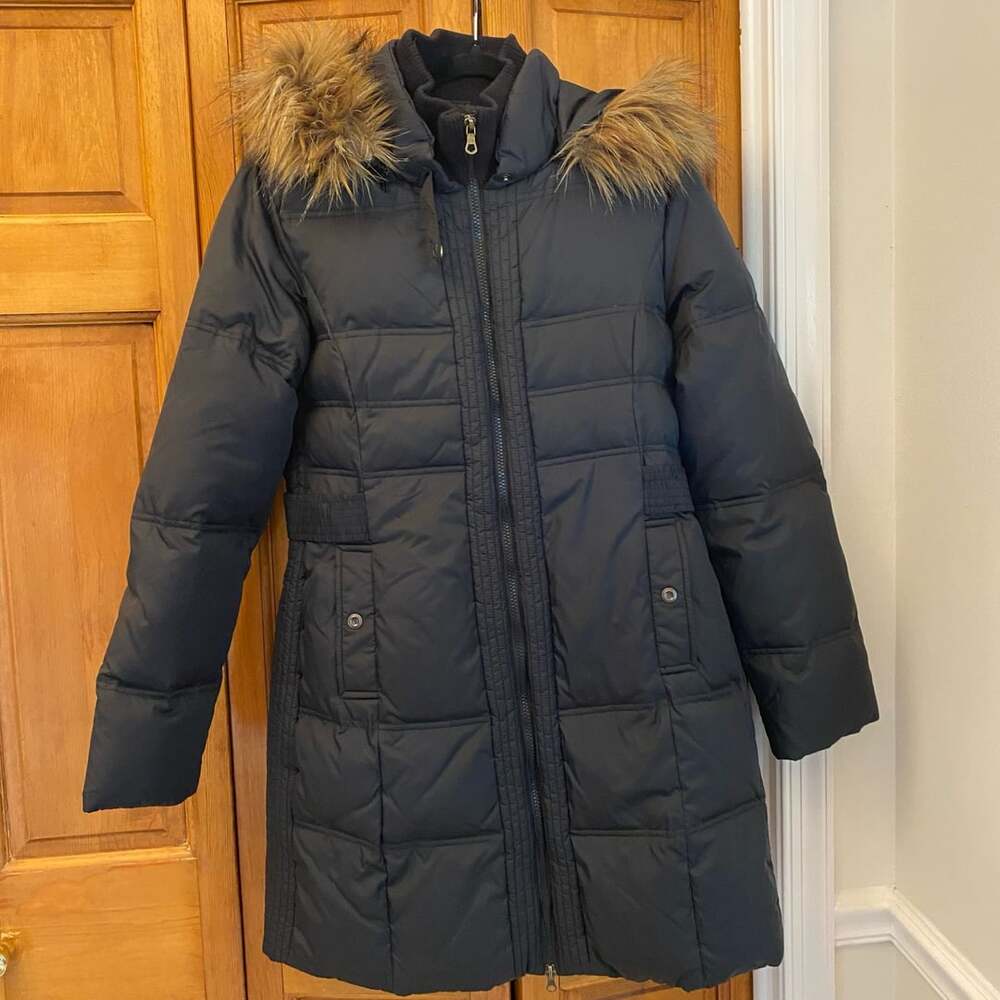 Larry Levine Winter Puffer Coat Faux Fur Hood Black Jacket